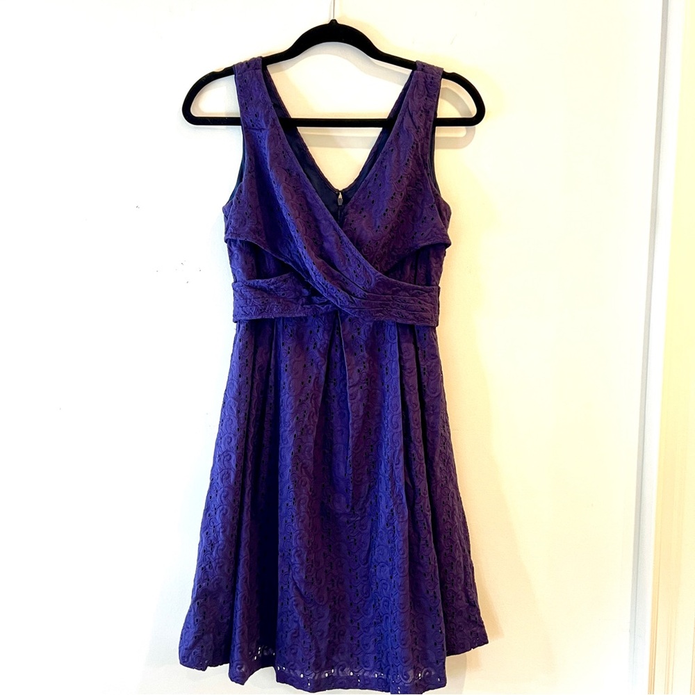 Nine West | Eyelet Sleeveless Mini Dress, Purple-Navy Blue